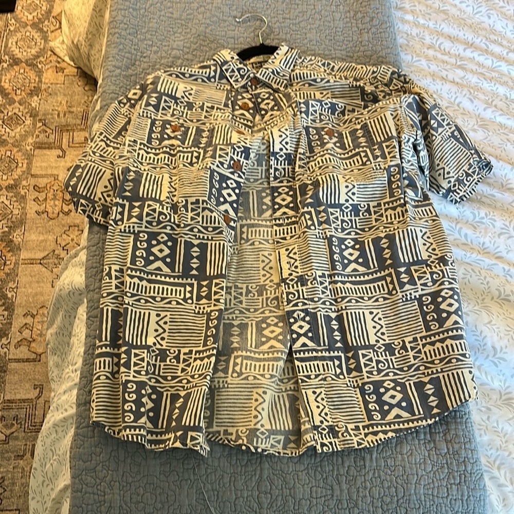 Men's Orvis Blue Patterned Short Sleeve Button up Shirt